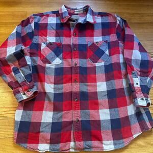 C.E. Schmidt Workwear red blue heavy cotton button up collar shirt SIZE XL